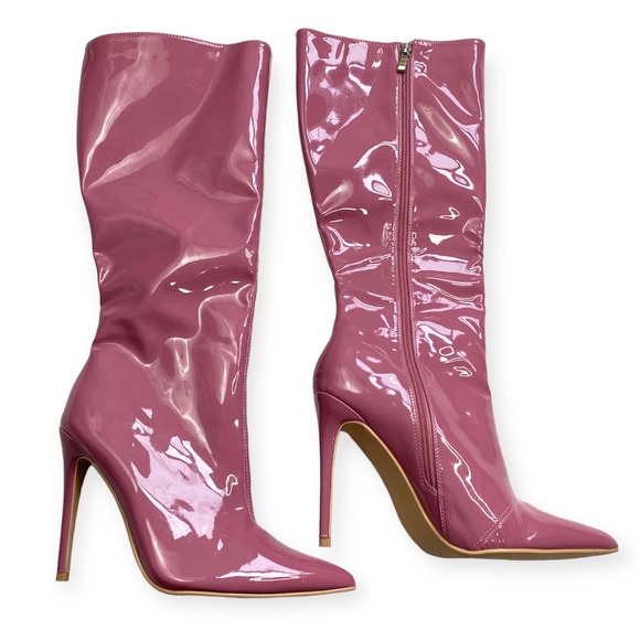 Fashion Nova Shoes - Fashion Nova Alber Patent Leather Knee High Boots Pink Size 9